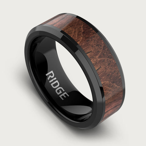 Ridge 8mm Beveled Ring Set - Mopane Wood at Ridge