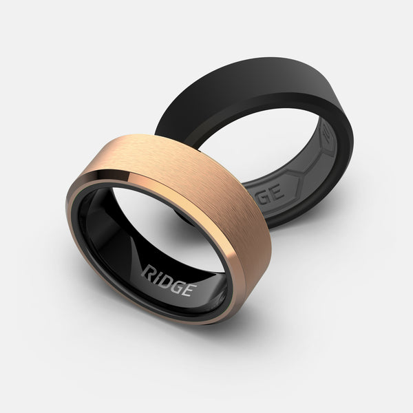 Lorin Tungsten Carbide Ring Set With Rose Gold Inside and Stepped Edge– The Artisan Rings Lorin Tungsten Carbide Ring Set With Rose Gold Inside and Stepped Edge– The Artisan Rings