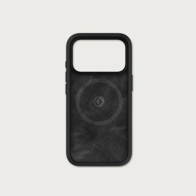 Back of the Ridge Phone Case in matte olive, showing camera cutout and center magnetic ring, no phone inside.