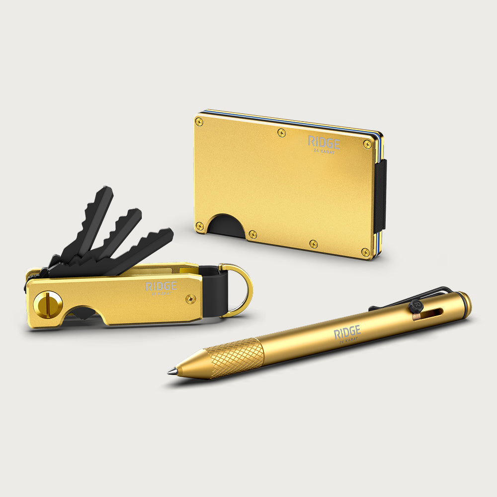 The Ridge Wallet + Keycase + Pen Kit - 24 Karat Gold
