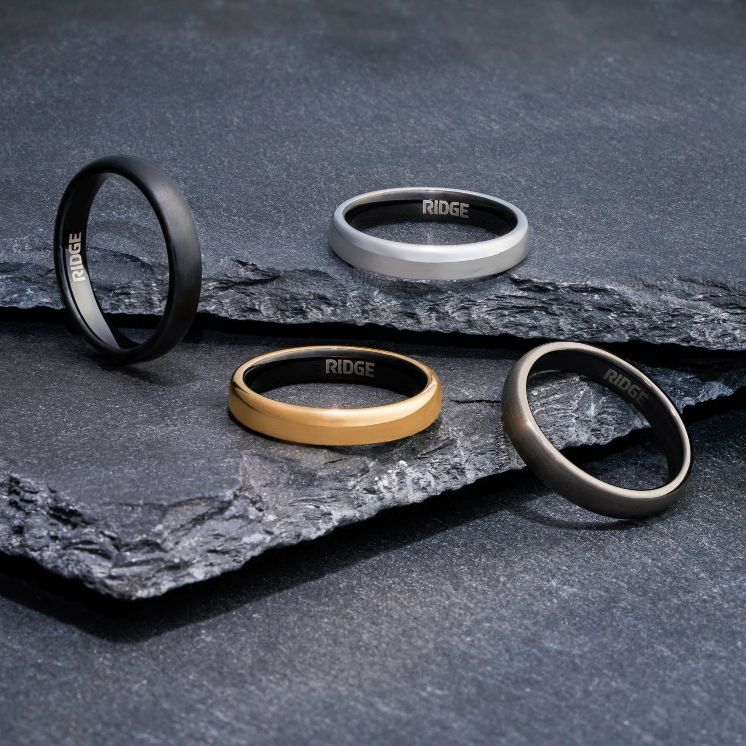 Ridge 4mm Rounded Ring Set - Royal Black