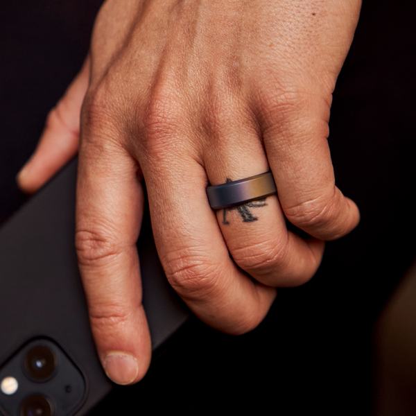 Burnt Titanium Men's Wedding Band - The Ridge