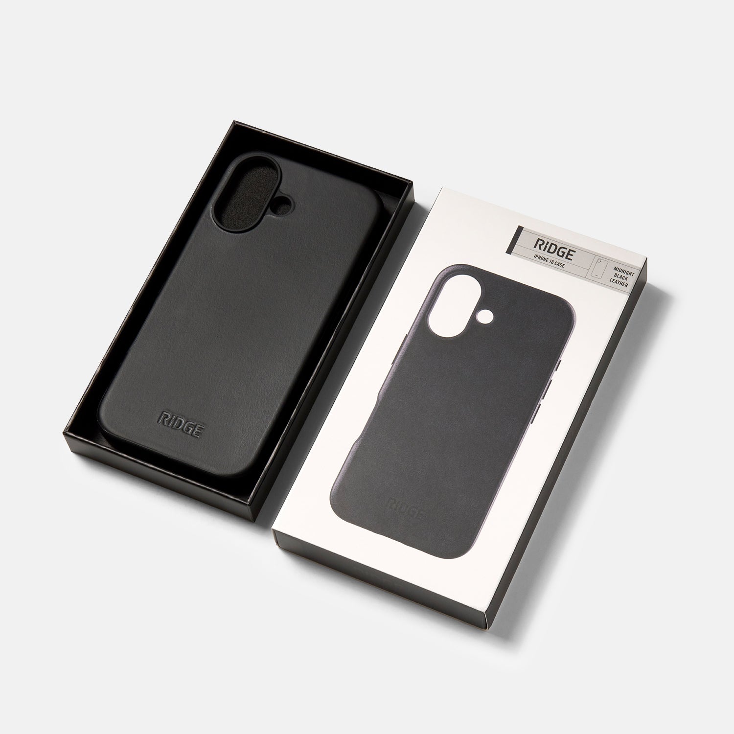 Ridge Phone Case - Midnight Black Leather - iPhone 16 Ridge Phone Case - Midnight Black Leather - iPhone 16