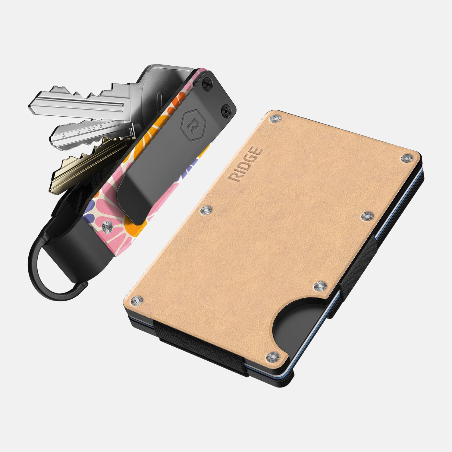 RIDGE | Wallet + KeyCase Kit - Natural Leather + Flower Power - Ridge