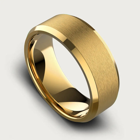 8mm Beveled Ring Set - 24K Gold - Tantalum Carbide
