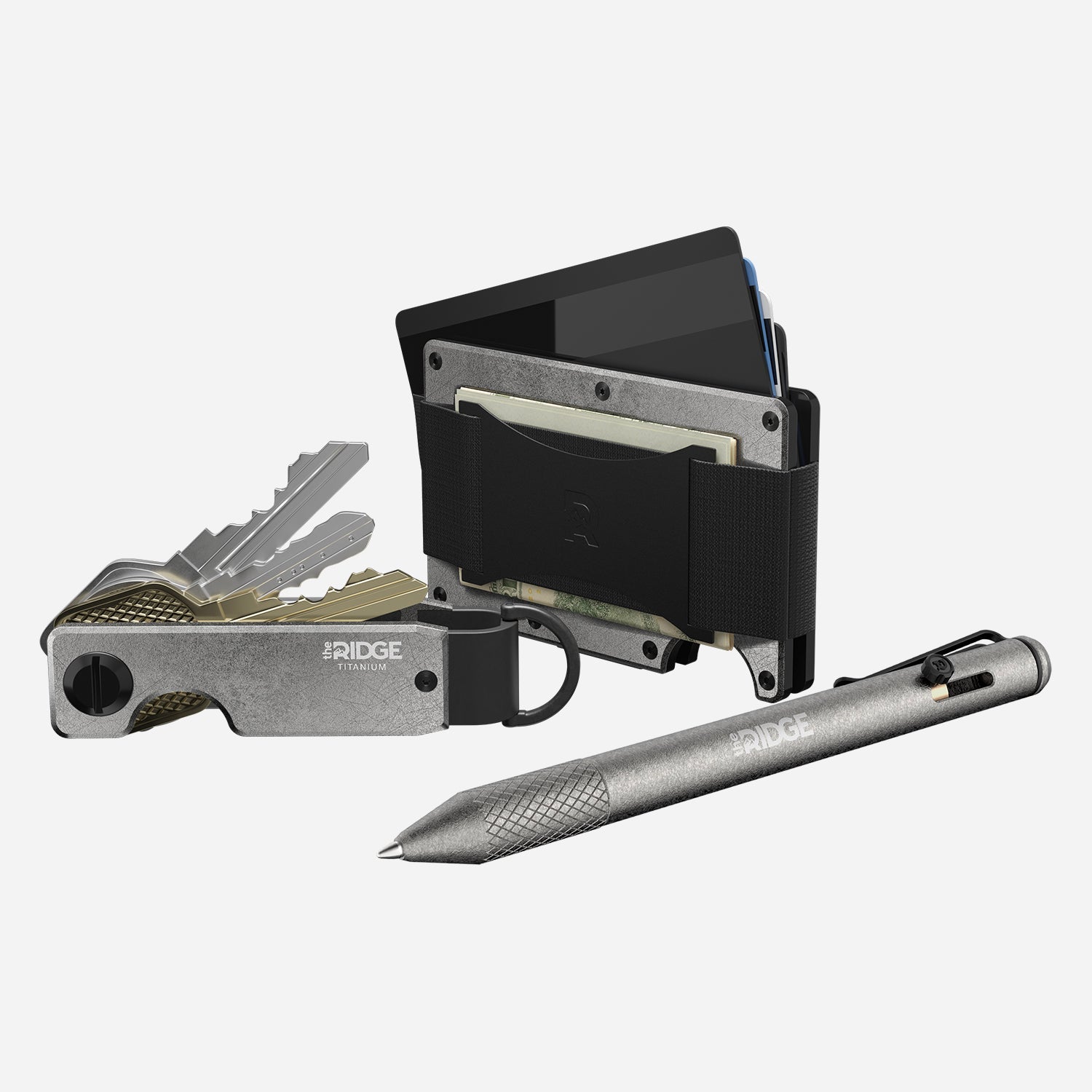 The Ridge Wallet + Keycase + Pen Kit - Stonewashed Titanium