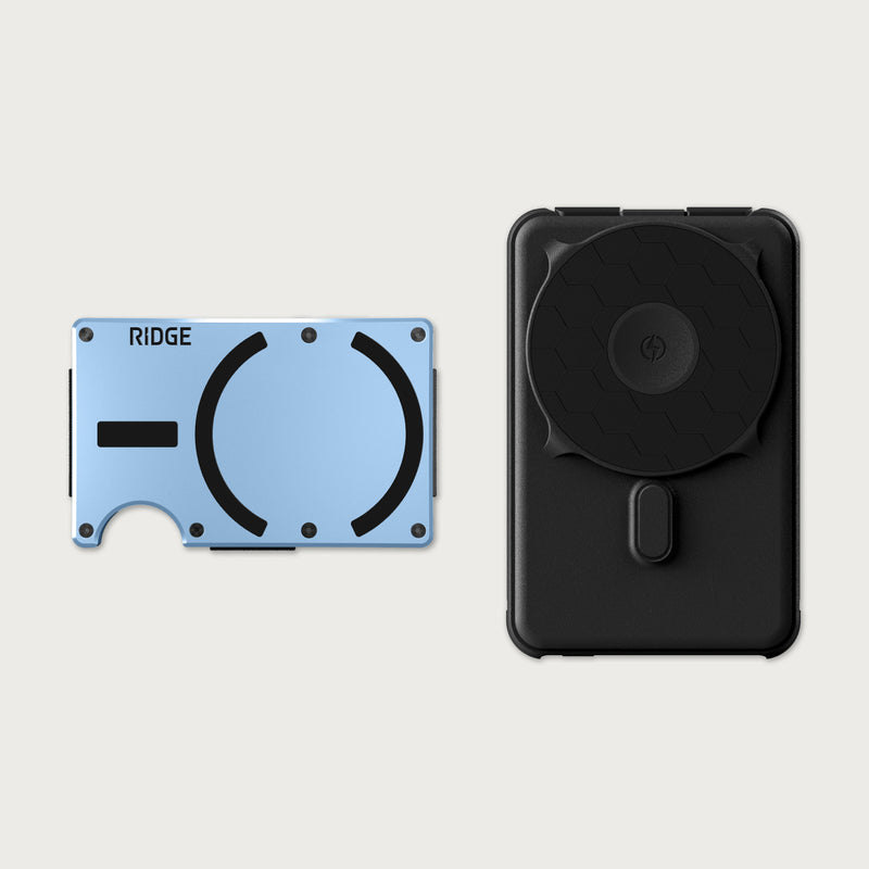Ridge Wallet for MagSafe + Power Bank - Light Blue + Matte Black