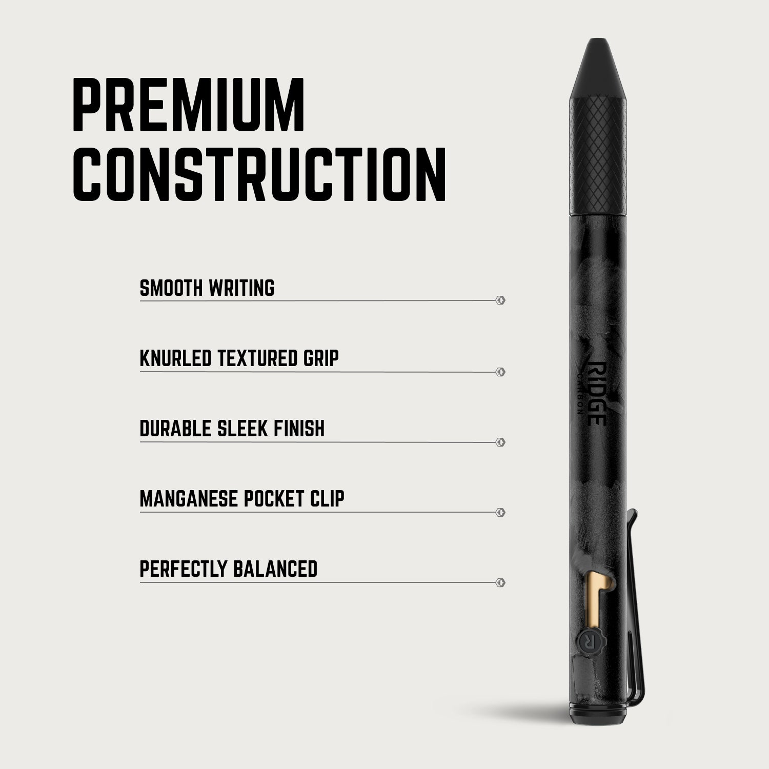 Bolt Action Pen - Black - Knurled Textured Grip // The Ridge