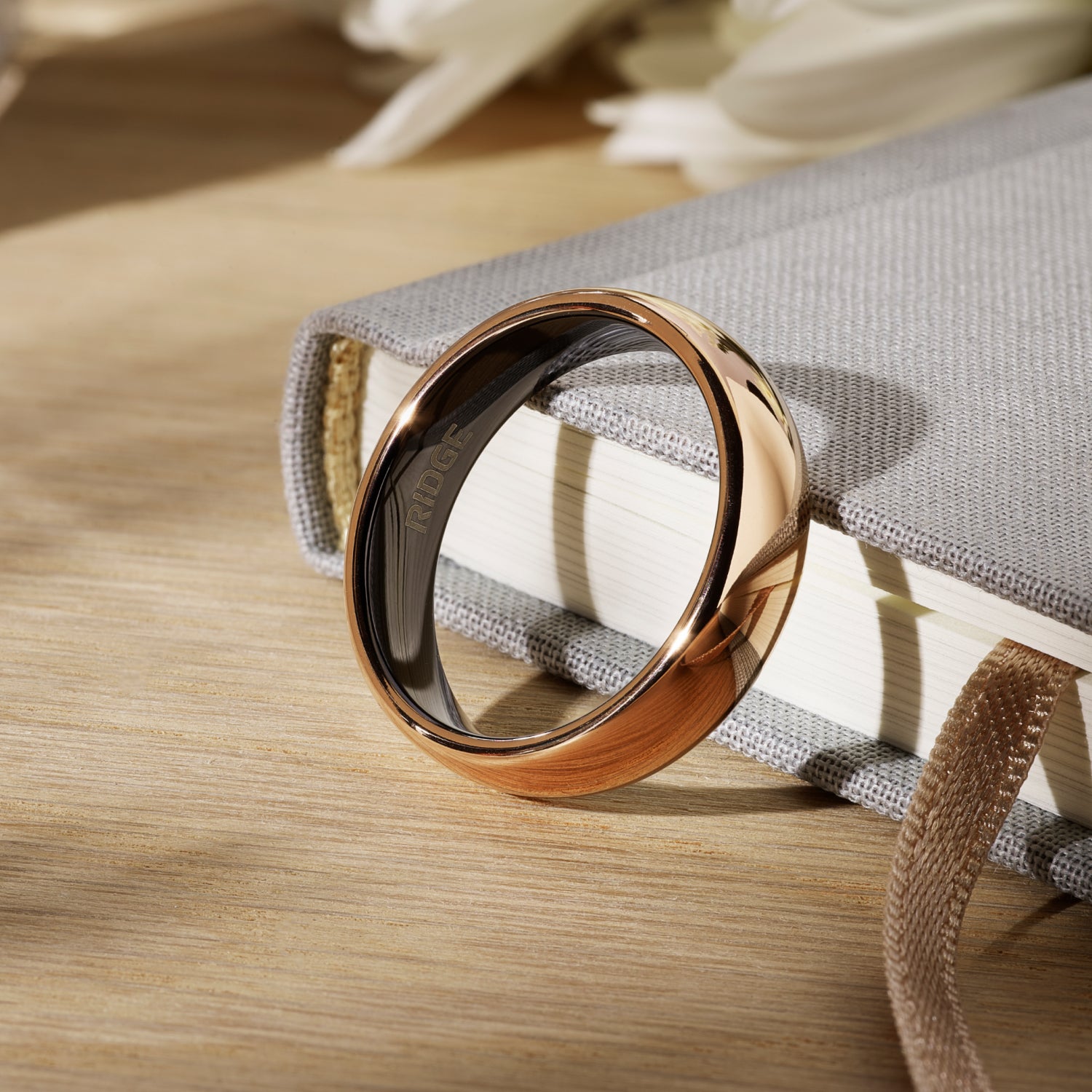18K Rose Gold Tungsten Wedding Band - The Ridge