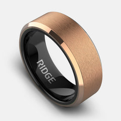 Midnight Rose Collection Tungsten Wedding Band – 8mm Unisex Ring Black With Rose Gold Line (Comfort Fit)