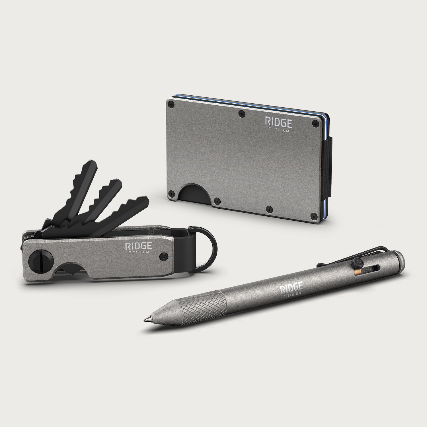 The Ridge Wallet + Keycase + Pen Kit - Stonewashed Titanium