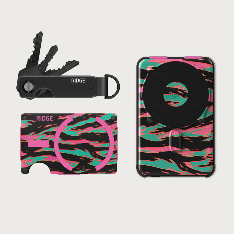 Ridge Wallet for MagSafe + Power Bank + KeyCase - Neon Tiger + Neon Tiger + Royal Black — image 1
