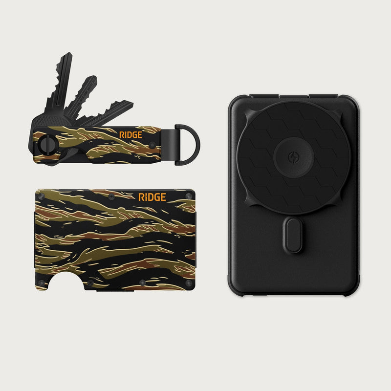Ridge Wallet + Power Bank + KeyCase - Tiger Stripe + Matte Black + Tiger Stripe — image 1
