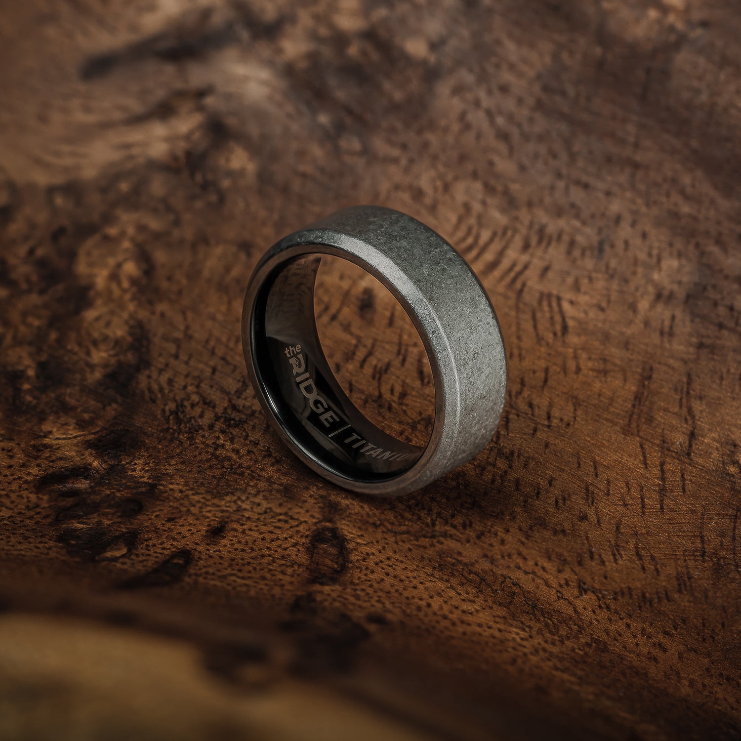 Ridge 8mm Beveled Ring Set - Stonewashed Titanium